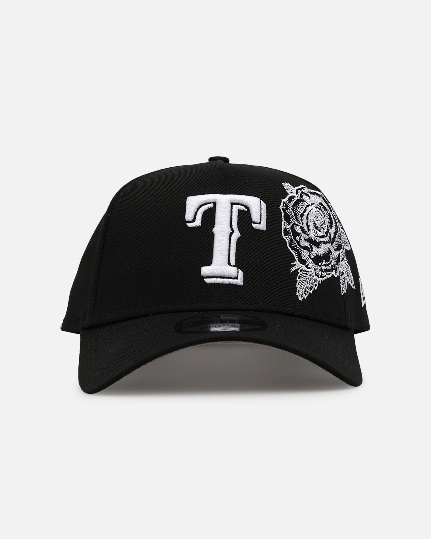 New Era Texas Rangers 'Ornate Rose' 9FORTY A-Frame Snapback Black/White