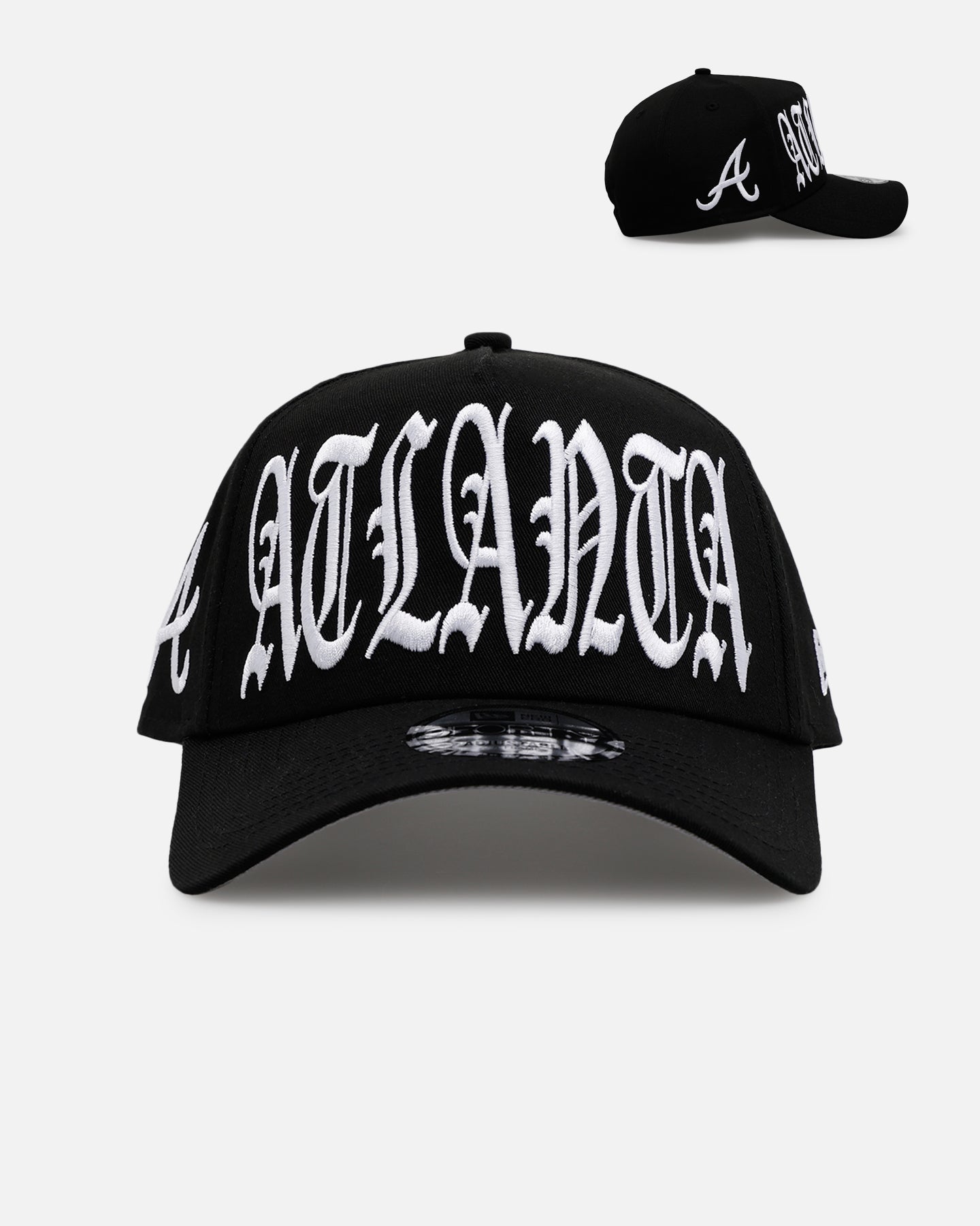 New Era Atlanta Braves 'Oversized Gothic Script Crown' 9FORTY A-Frame Snapback Black/White